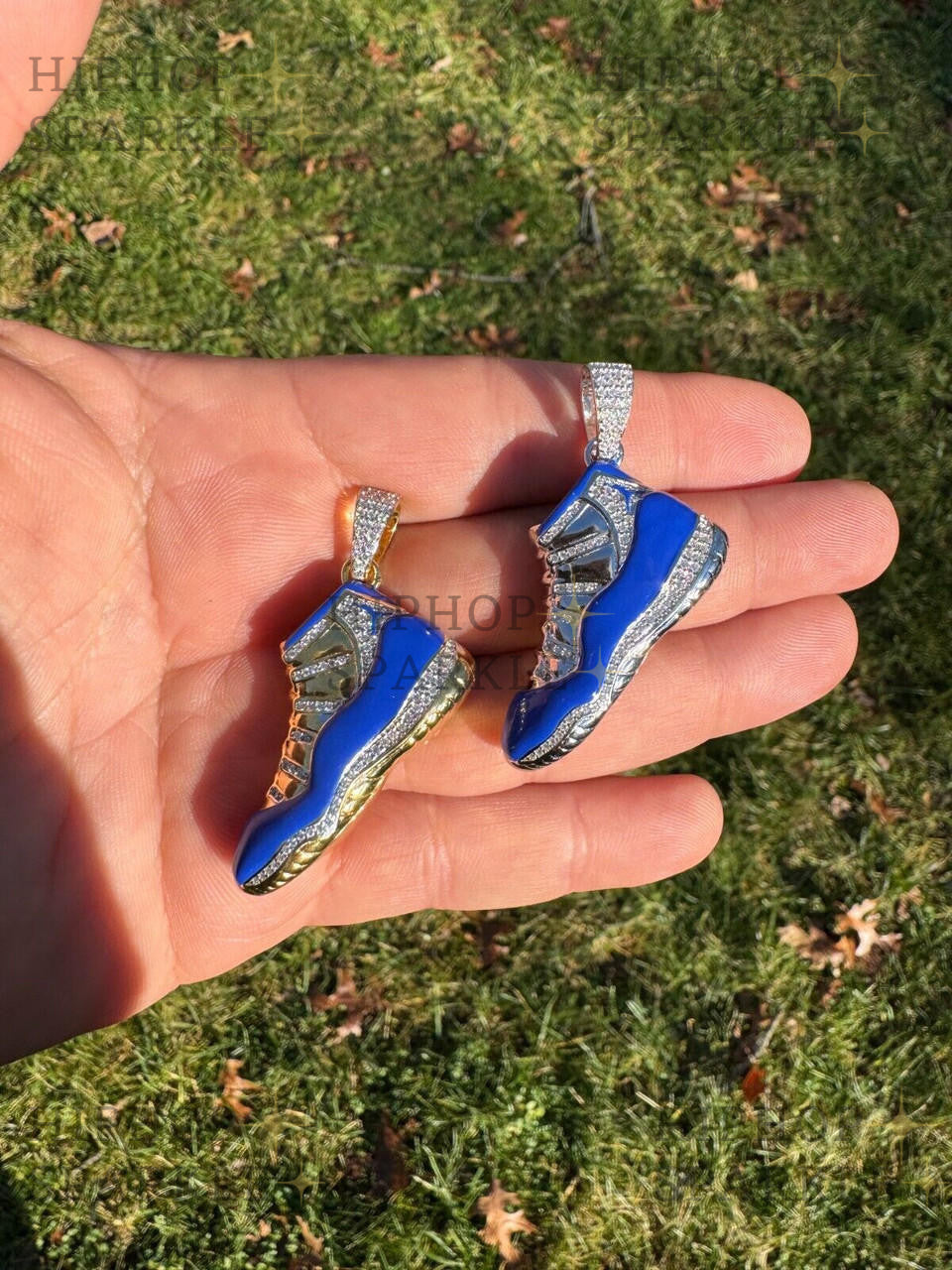 Moissanite Air Jordan 45 Blue Nike Sneaker Pendant - 14k Gold Vermeil & 925 Silver