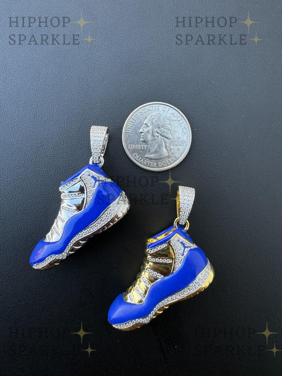 Moissanite Air Jordan 45 Blue Nike Sneaker Pendant - 14k Gold Vermeil & 925 Silver