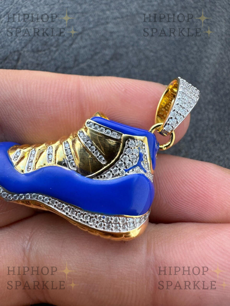 Moissanite Air Jordan 45 Blue Nike Sneaker Pendant - 14k Gold Vermeil & 925 Silver