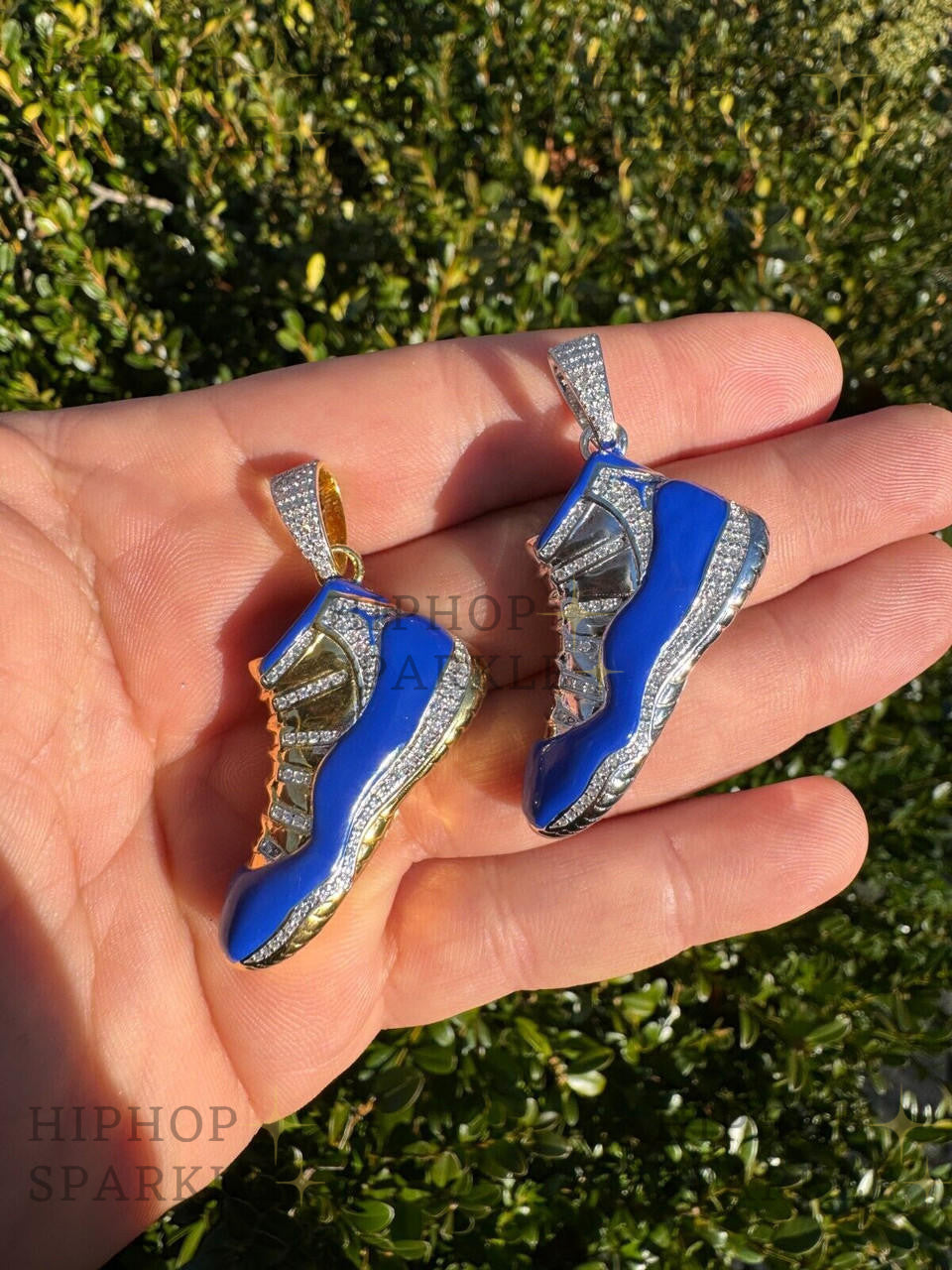 Moissanite Air Jordan 45 Blue Nike Sneaker Pendant - 14k Gold Vermeil & 925 Silver