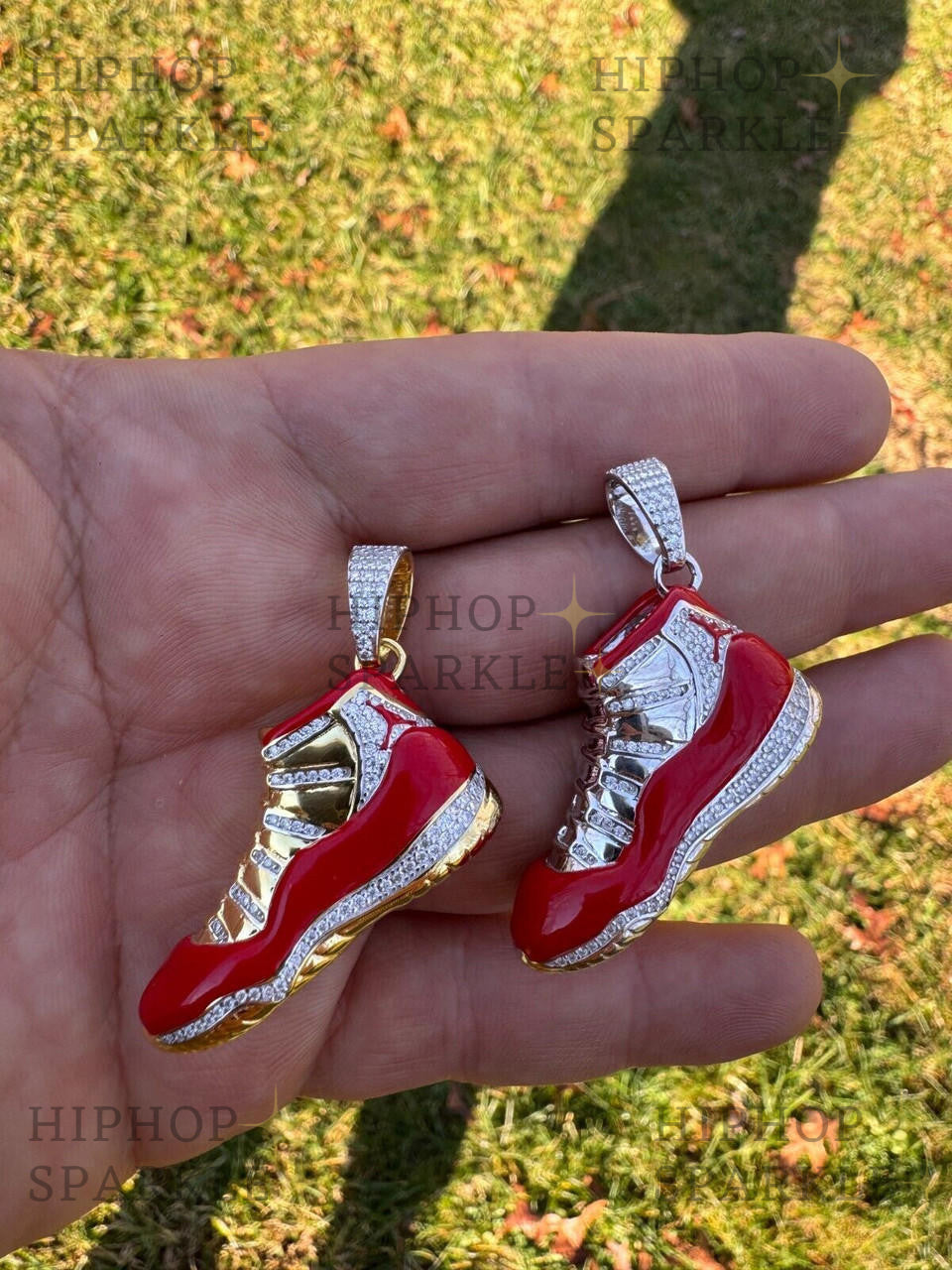 Moissanite Air Jordan 45 Red Nike Sneaker Pendant - 14k Gold Vermeil & 925 Silver