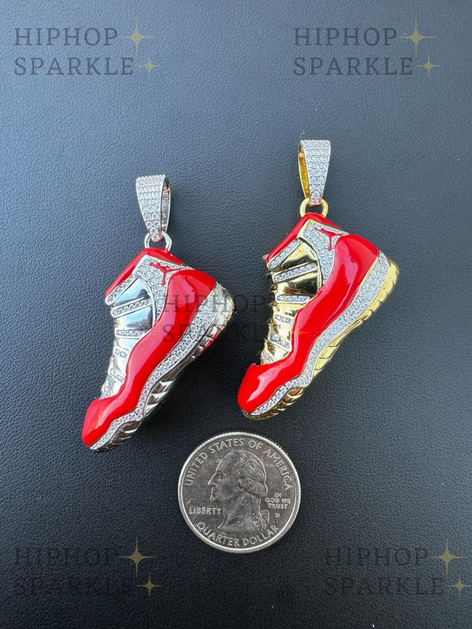 Moissanite Air Jordan 45 Red Nike Sneaker Pendant - 14k Gold Vermeil & 925 Silver