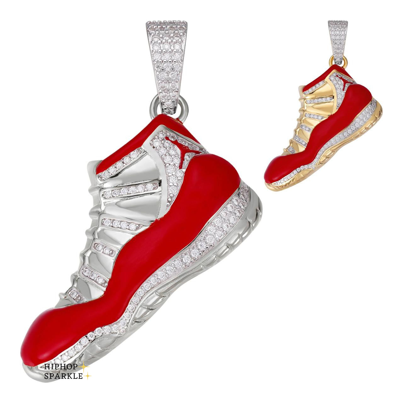 Moissanite Air Jordan 45 Red Nike Sneaker Pendant - 14k Gold Vermeil & 925 Silver