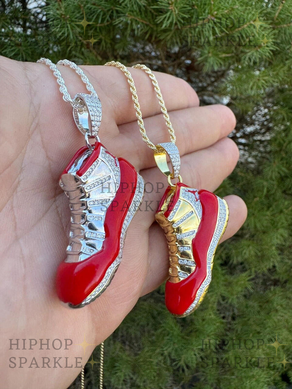 Moissanite Air Jordan 45 Red Nike Sneaker Pendant - 14k Gold Vermeil & 925 Silver