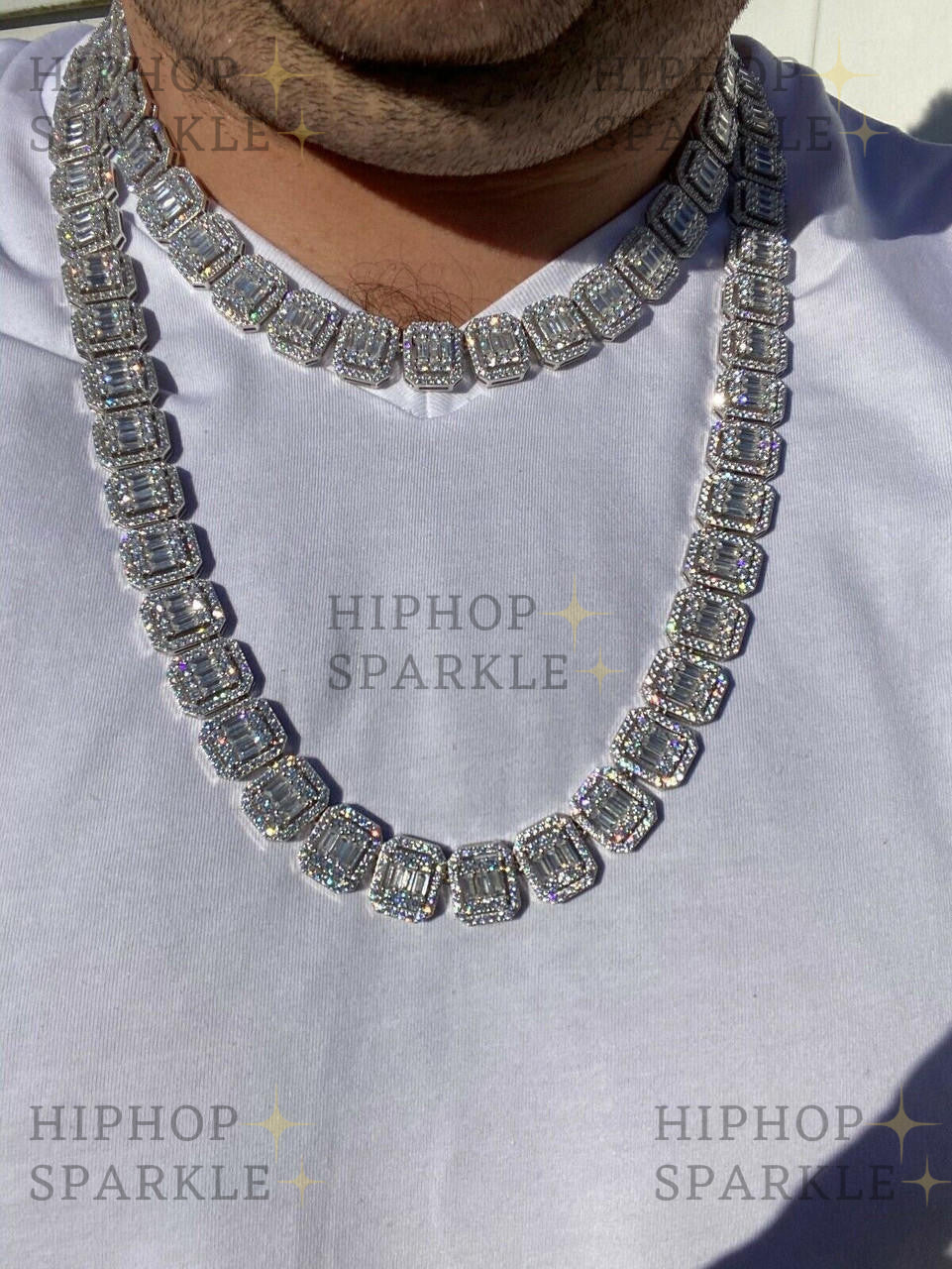 Moissanite Baguette Custom Rapper Chain Necklace - Iced Out - 925 Silver - 16mm - 18-24"