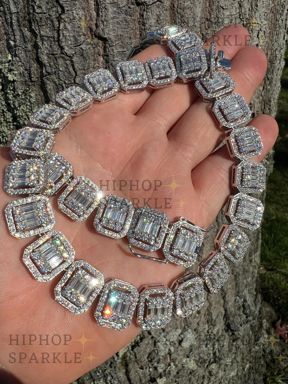 Moissanite Baguette Custom Rapper Chain Necklace - Iced Out - 925 Silver - 16mm - 18-24"