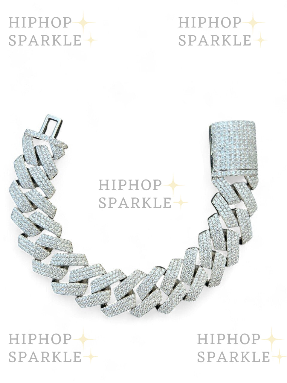 Big 22mm Moissanite Prong Cuban Link Bracelet - 925 Silver Iced