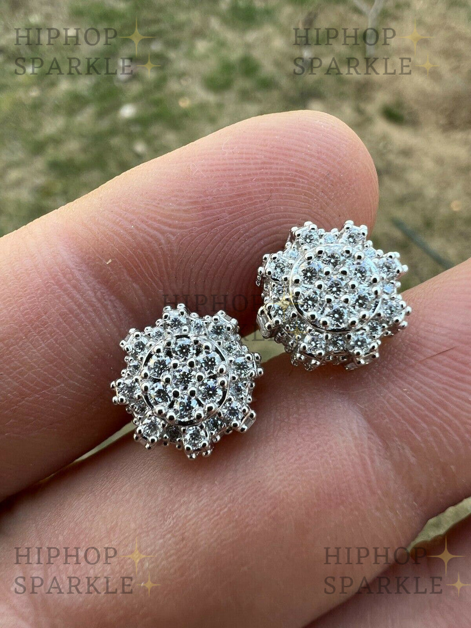 Moissanite 3D Round Cluster Iced Out Earrings - 14k Gold Vermeil & 925 Silver