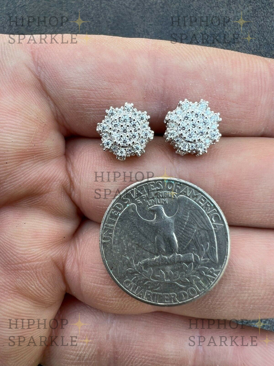 Moissanite 3D Round Cluster Iced Out Earrings - 14k Gold Vermeil & 925 Silver