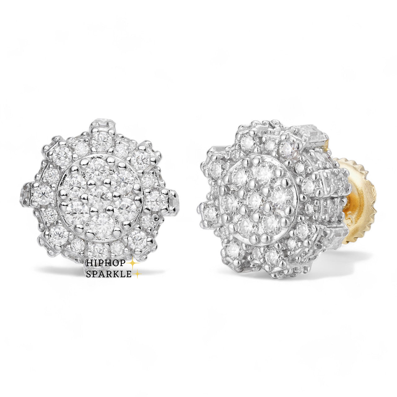 Moissanite 3D Round Cluster Iced Out Earrings - 14k Gold Vermeil & 925 Silver