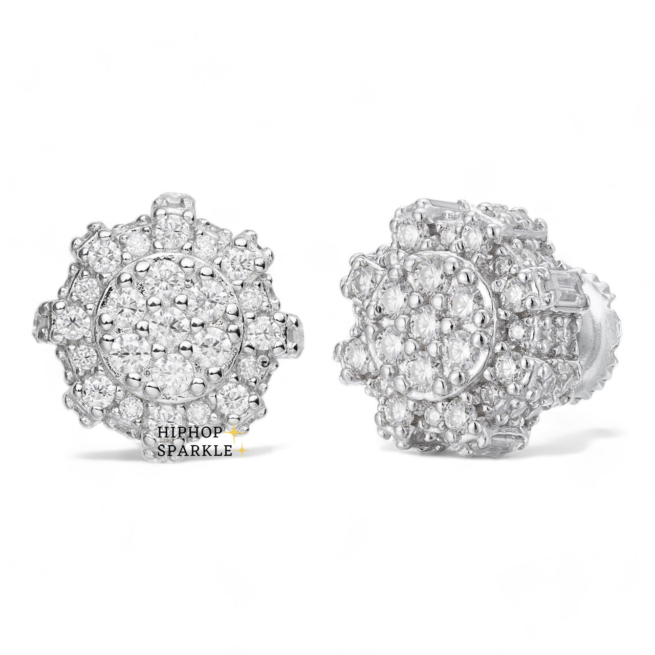 Moissanite 3D Round Cluster Iced Out Earrings - 925 Silver