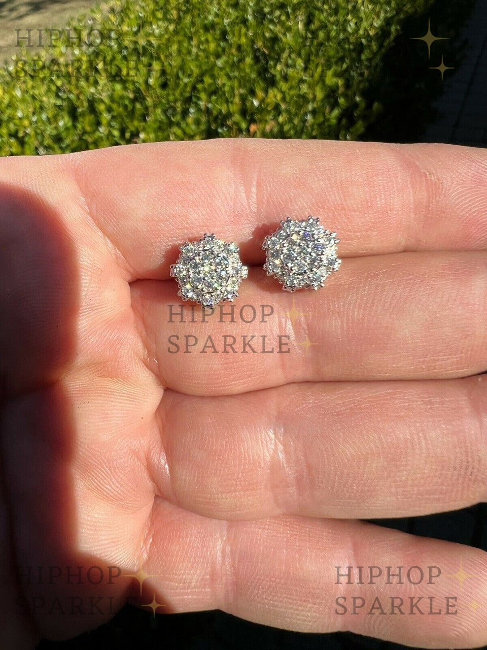 Moissanite 3D Round Cluster Iced Out Earrings - 925 Silver