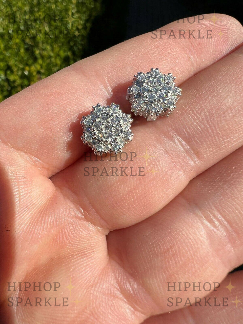 Moissanite 3D Round Cluster Iced Out Earrings - 925 Silver