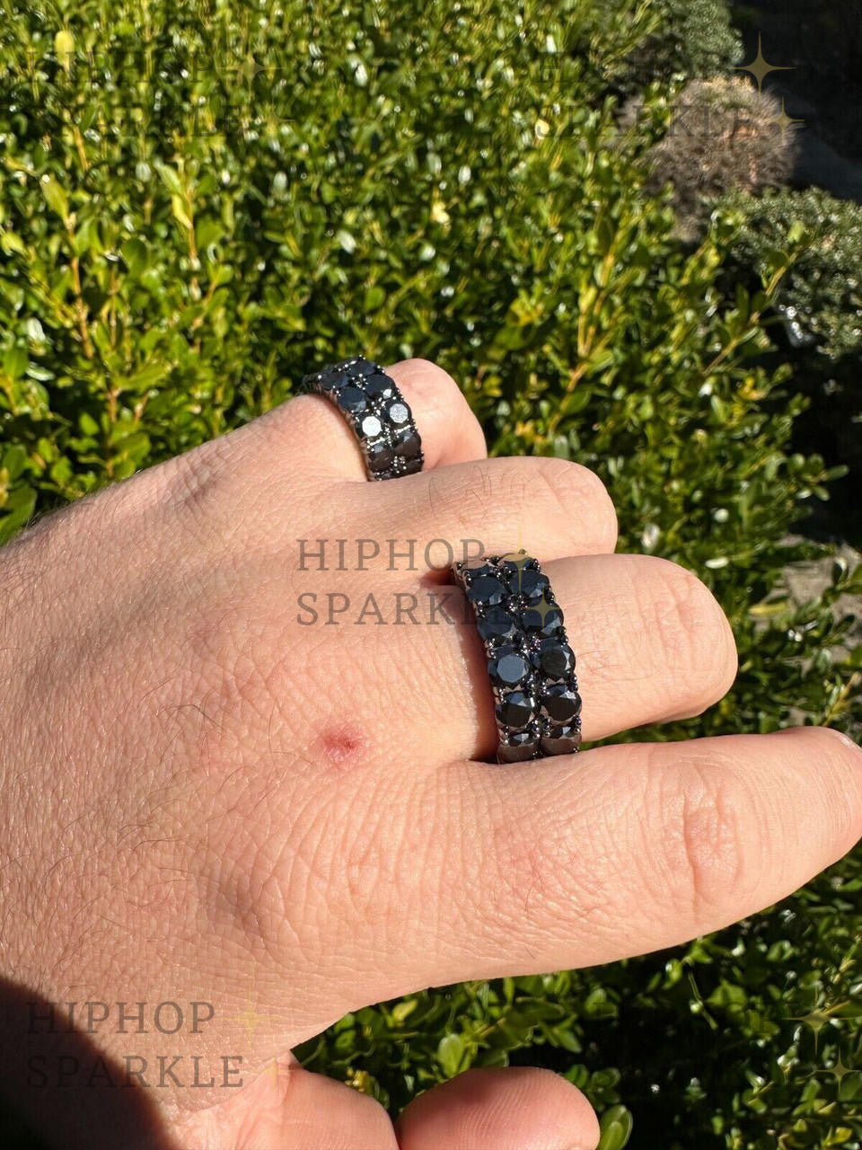 Bold Black Moissanite Double Row Eternity Ring – 925 Silver Oxidized Rhodium Finish