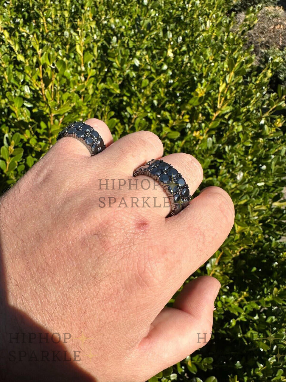 Bold Black Moissanite Double Row Eternity Ring – 925 Silver Oxidized Rhodium Finish