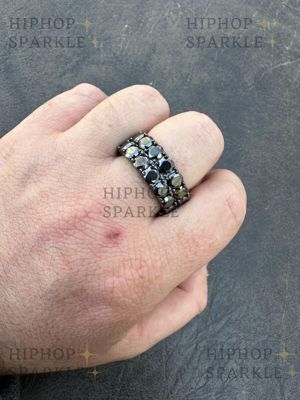 Bold Black Moissanite Double Row Eternity Ring – 925 Silver Oxidized Rhodium Finish