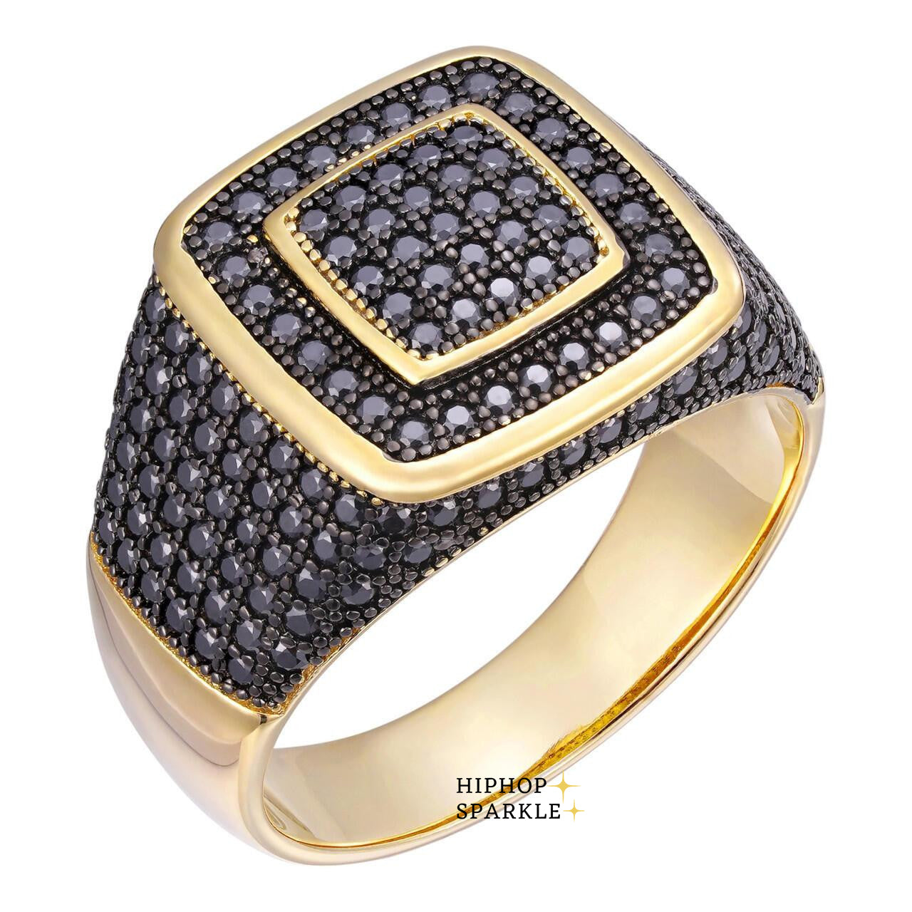 Sophisticated Black Moissanite Square Ring – 14k Gold Vermeil & Silver