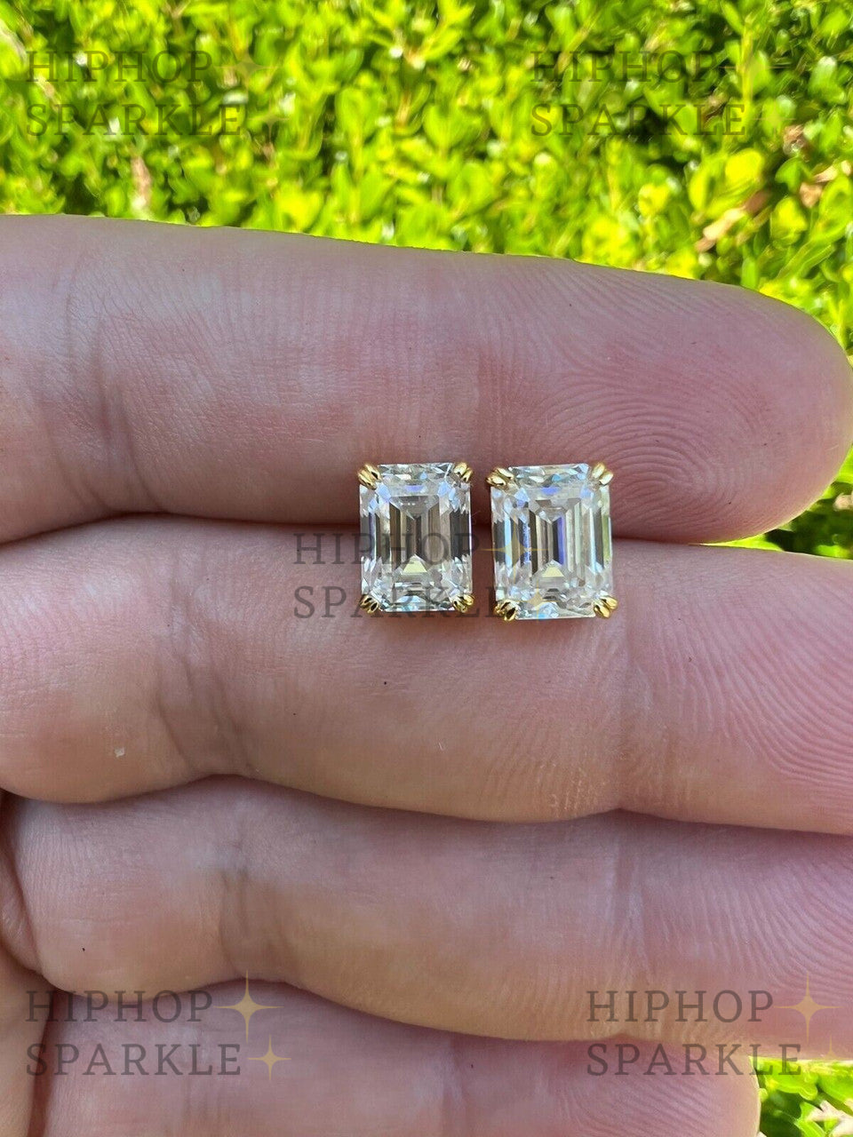 Moissanite Emerald Cut Square Solitaire Stud Earrings - 14k Gold Vermeil & 925 Silver