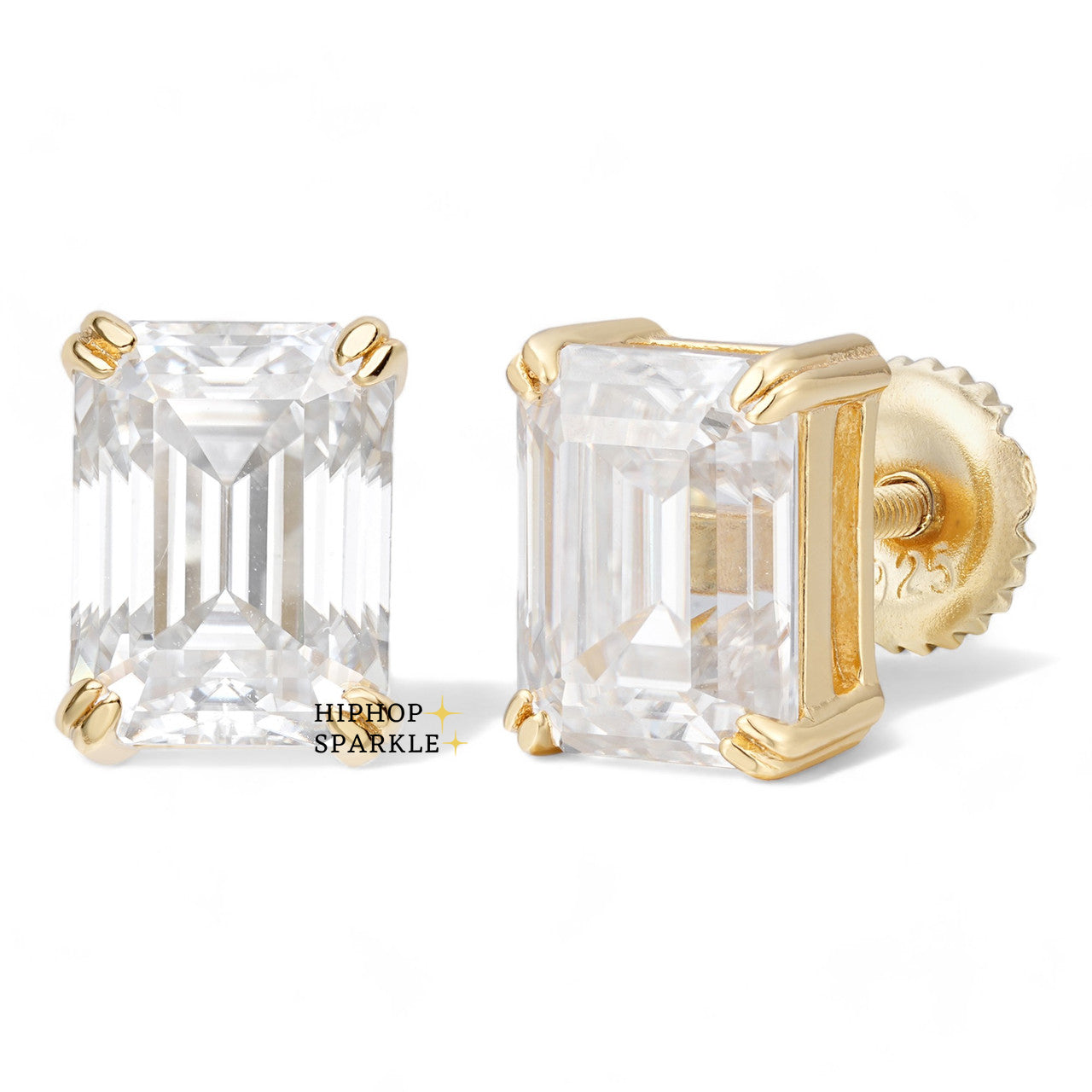 Moissanite Emerald Cut Square Solitaire Stud Earrings - 14k Gold Vermeil & 925 Silver