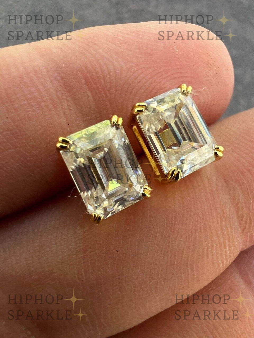 Moissanite Emerald Cut Square Solitaire Stud Earrings - 14k Gold Vermeil & 925 Silver