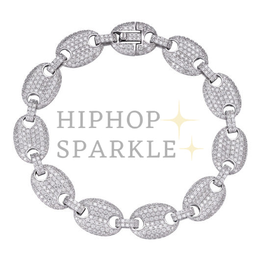 Iced Gucci Link Bracelet Solid 925 Silver Moissanite - Passes Diamond Test