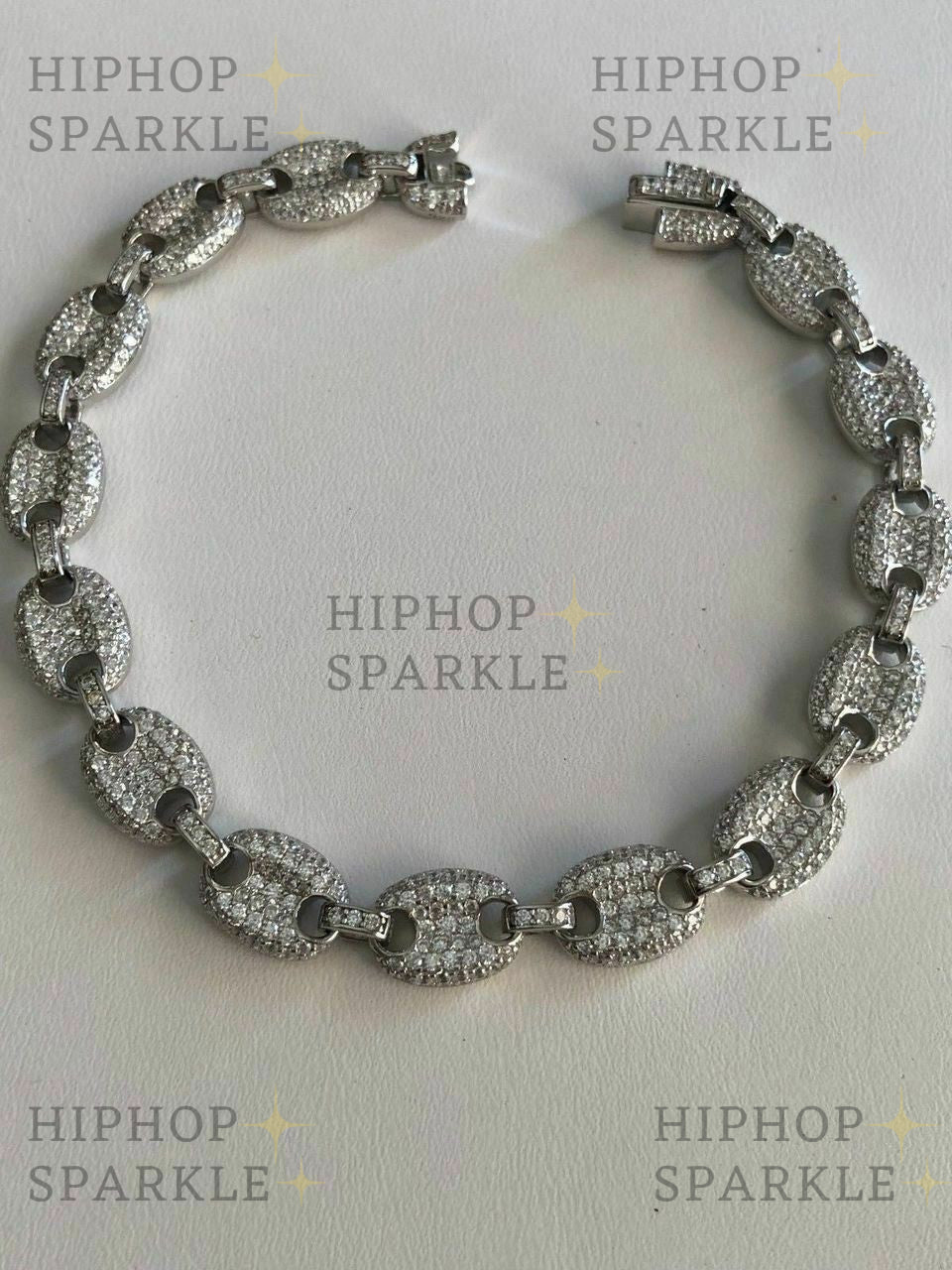 Iced Gucci Link Bracelet Solid 925 Silver Moissanite - Passes Diamond Test