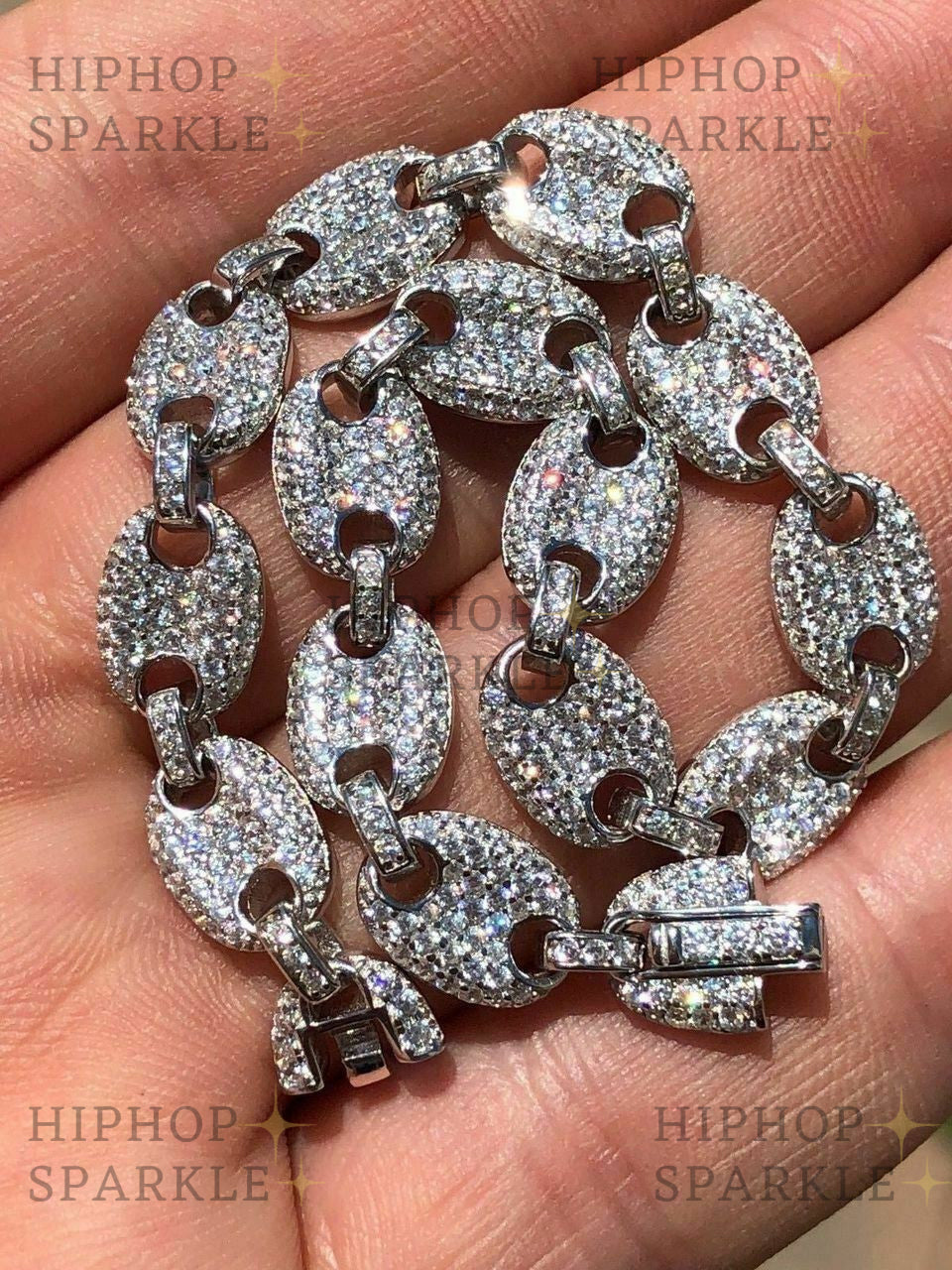 Iced Gucci Link Bracelet Solid 925 Silver Moissanite - Passes Diamond Test