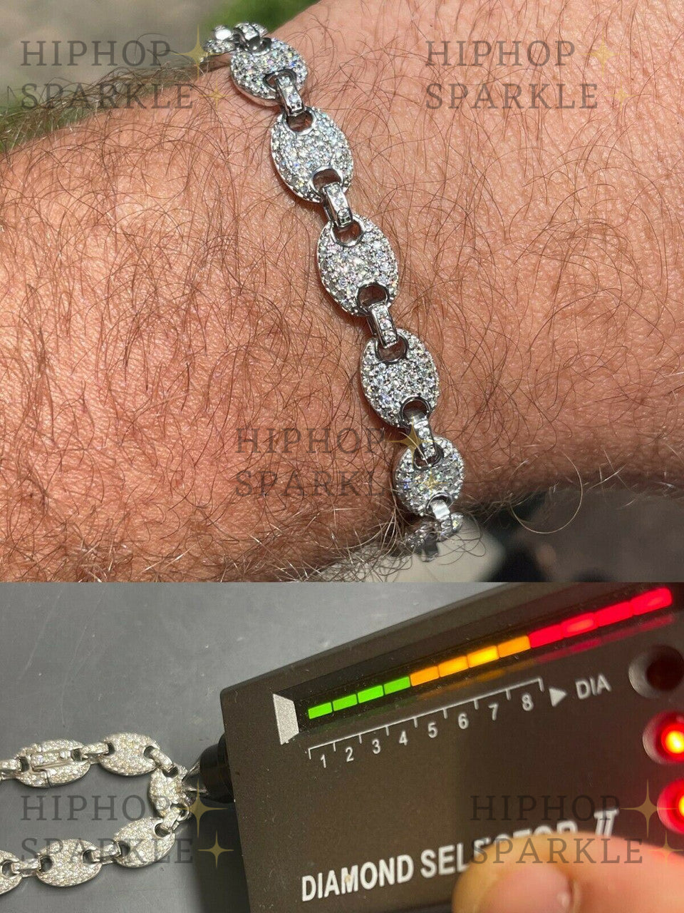 Iced Gucci Link Bracelet Solid 925 Silver Moissanite - Passes Diamond Test