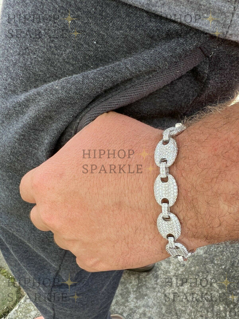 ICED Moissanite Gucci Link Bracelet 12mm Hip Hop - 925 Silver