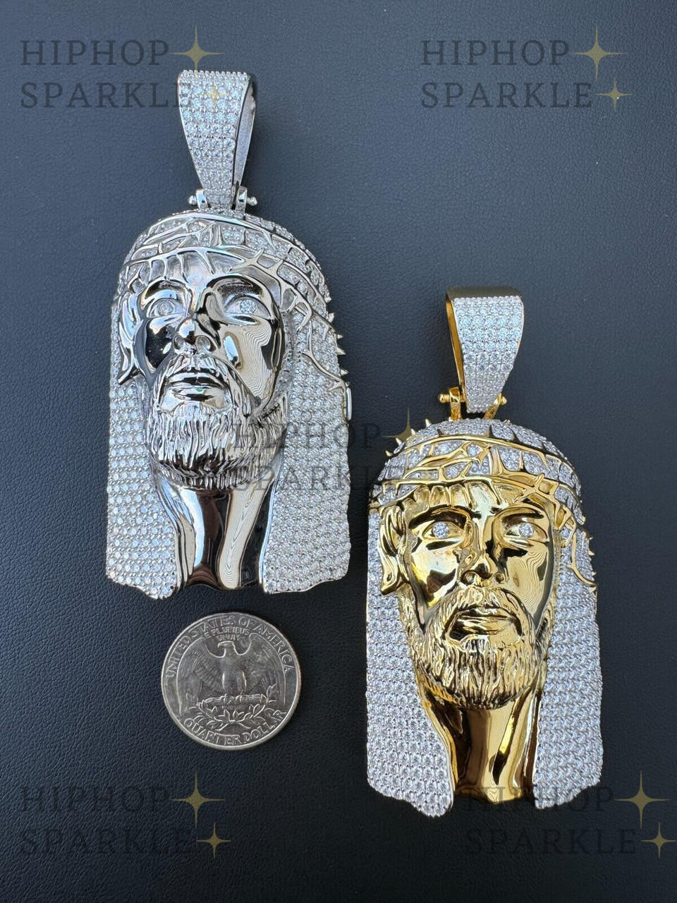 Moissanite Hip Hop Jesus Piece Opens Up Ten Commandments - 14k Yellow Gold Vermeil & 925 Silver