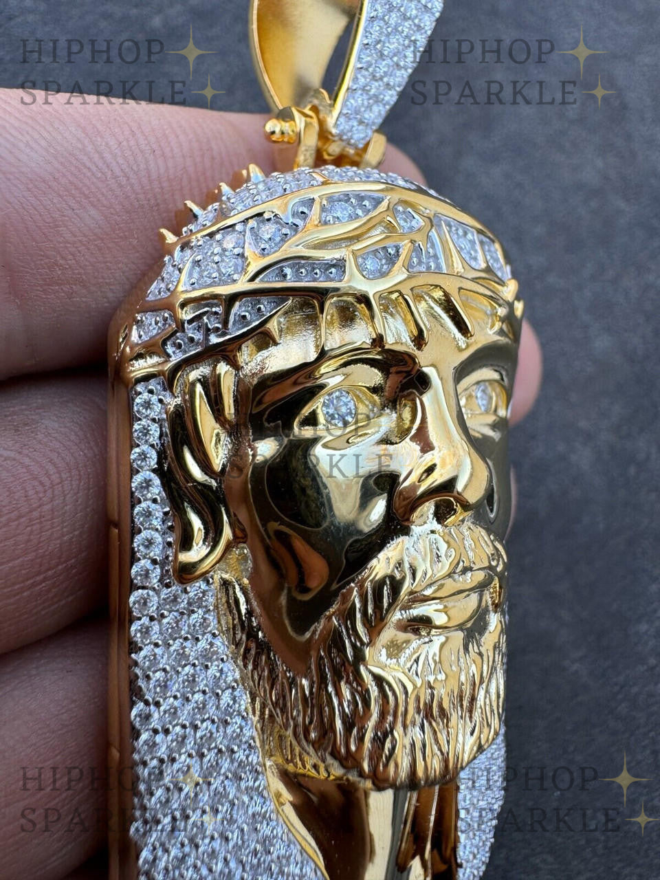 Moissanite Hip Hop Jesus Piece Opens Up Ten Commandments - 14k Yellow Gold Vermeil & 925 Silver