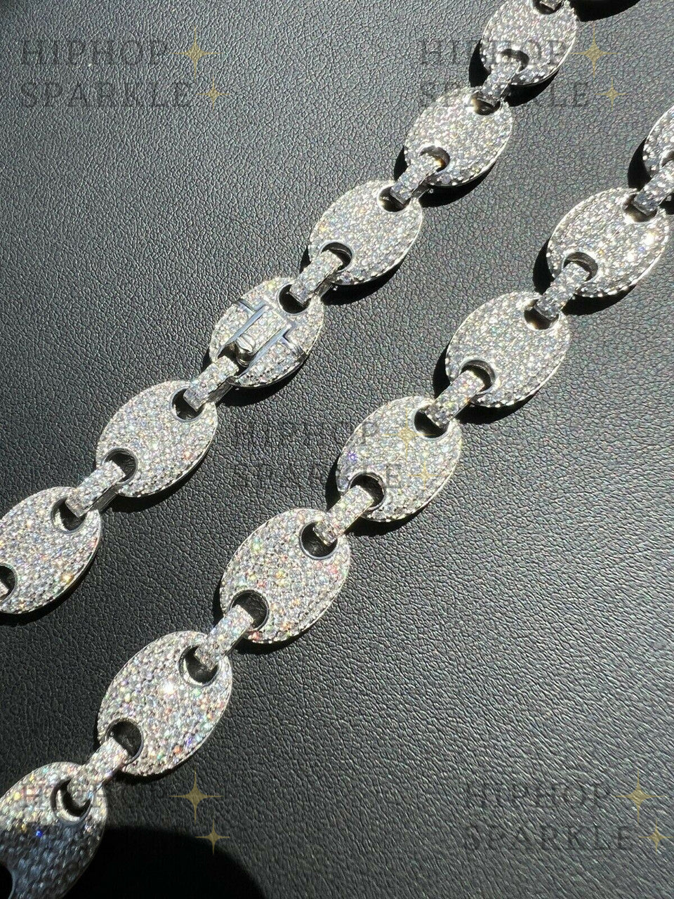 Iced Moissanite Puff Gucci Link Chain - 12mm - Hip Hop - 925 Silver - Passes Diamond Test