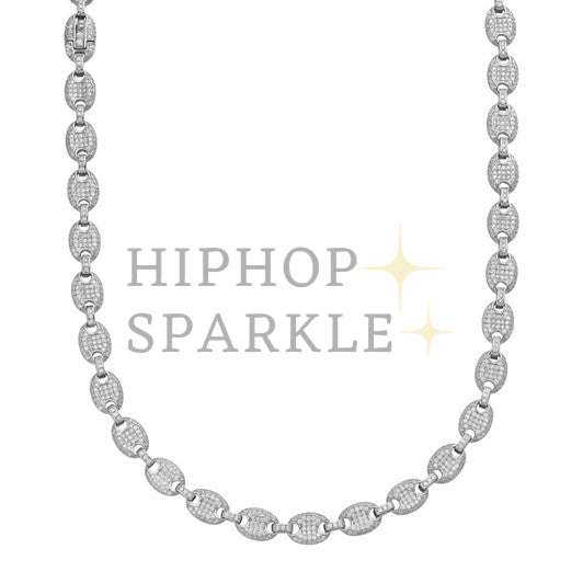 Iced Moissanite Puff Gucci Link Chain - 12mm - Hip Hop - 925 Silver - Passes Diamond Test