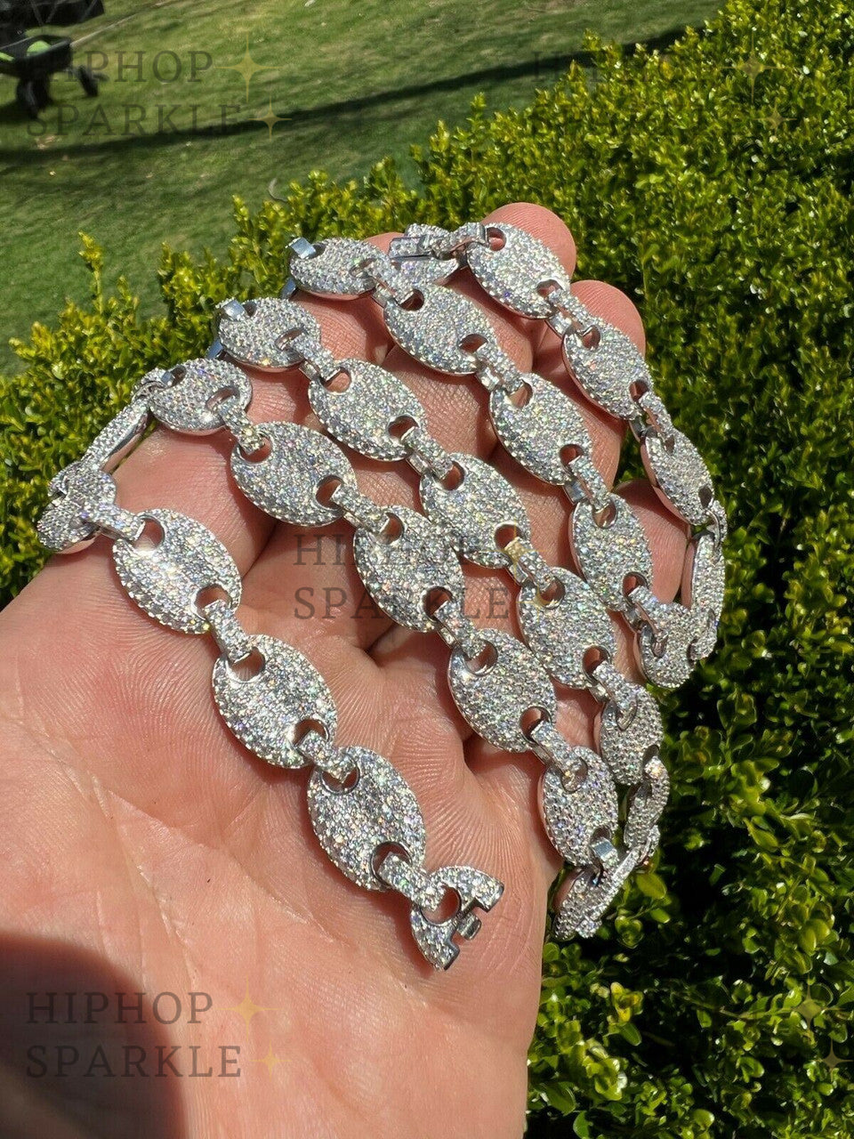 Iced Moissanite Puff Gucci Link Chain - 12mm - Hip Hop - 925 Silver - Passes Diamond Test