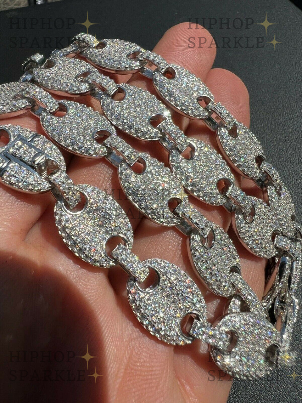 Iced Moissanite Puff Gucci Link Chain - 12mm - Hip Hop - 925 Silver - Passes Diamond Test