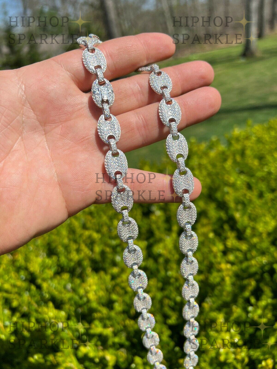 Iced Moissanite Puff Gucci Link Chain - 12mm - Hip Hop - 925 Silver - Passes Diamond Test