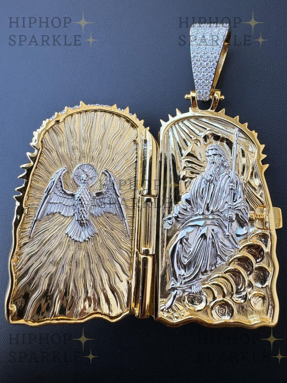 Moissanite Hip Hop Jesus Piece Opens Up Father Son & Holy Spirit - 14k Yellow Gold Vermeil & 925 Silver