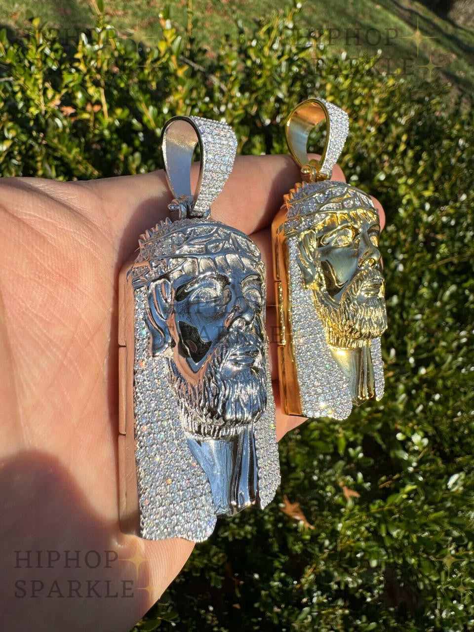 Moissanite Hip Hop Jesus Piece Opens Up Father Son & Holy Spirit - 14k Yellow Gold Vermeil & 925 Silver