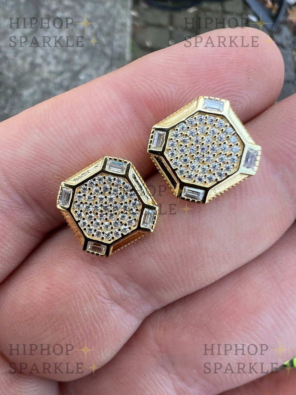 Moissanite Large Octagonal Earrings - 14k Gold Vermeil & 925 Silver