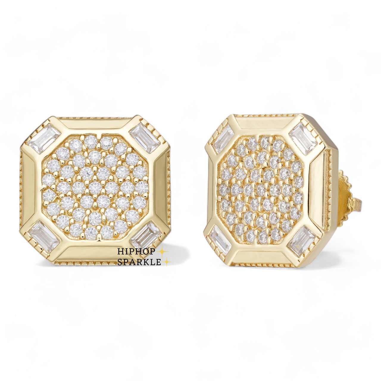 Moissanite Large Octagonal Earrings - 14k Gold Vermeil & 925 Silver