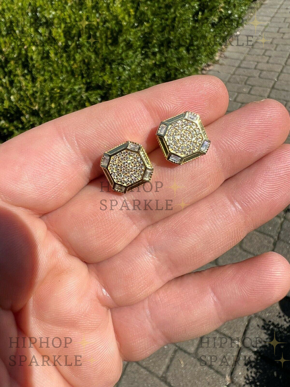 Moissanite Large Octagonal Earrings - 14k Gold Vermeil & 925 Silver