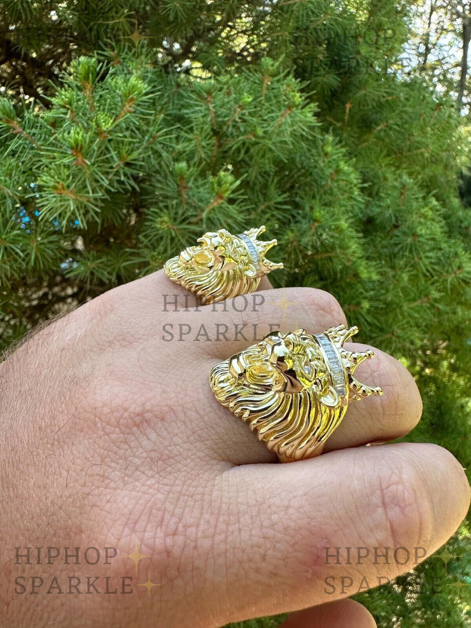 Glamorous Moissanite Rasta King Ring – 14k Gold Vermeil & Silver