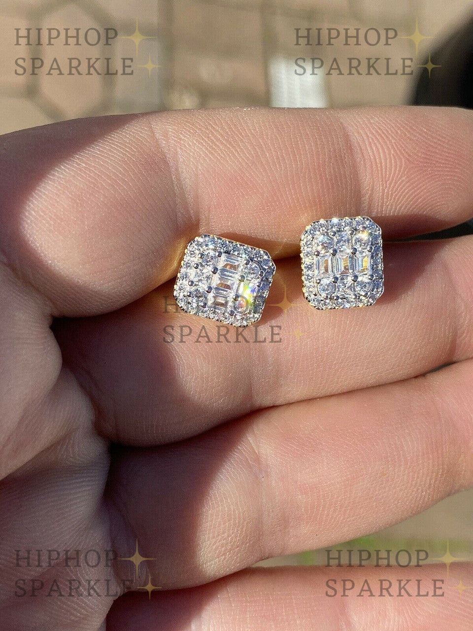 Moissanite Baguette Rectangle Iced Out Earrings - 925 Silver