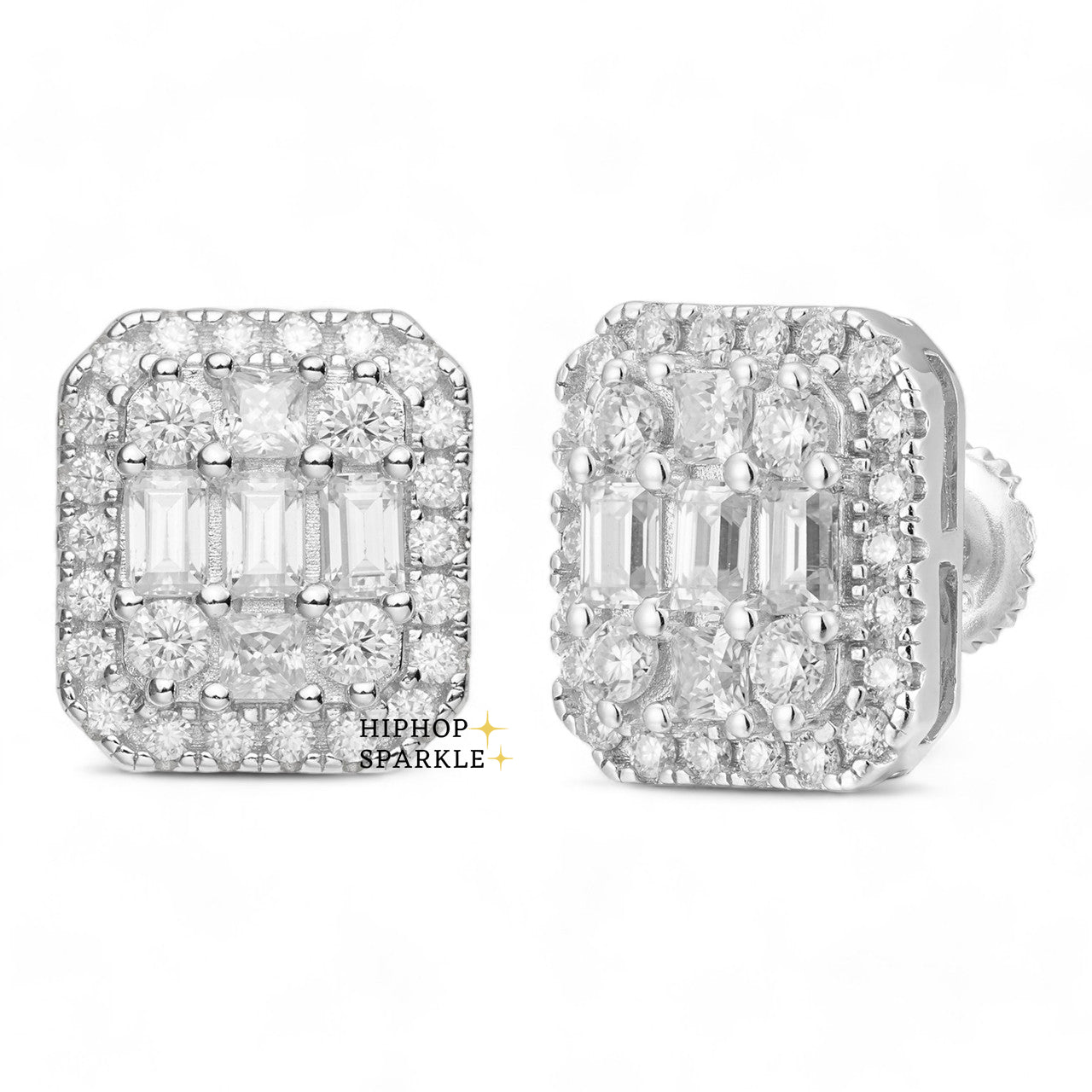 Moissanite Baguette Rectangle Iced Out Earrings - 925 Silver