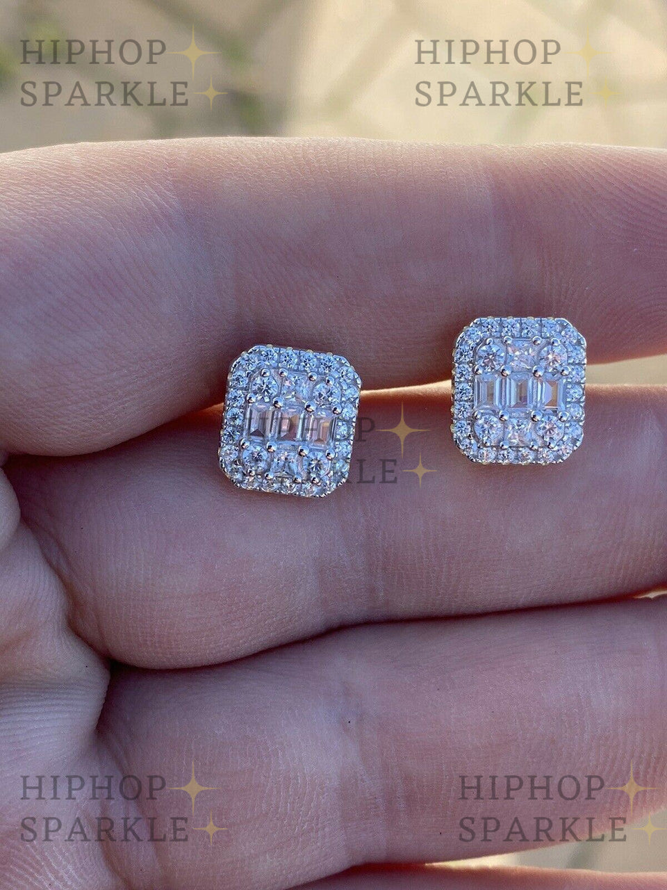 Moissanite Baguette Rectangle Iced Out Earrings - 925 Silver