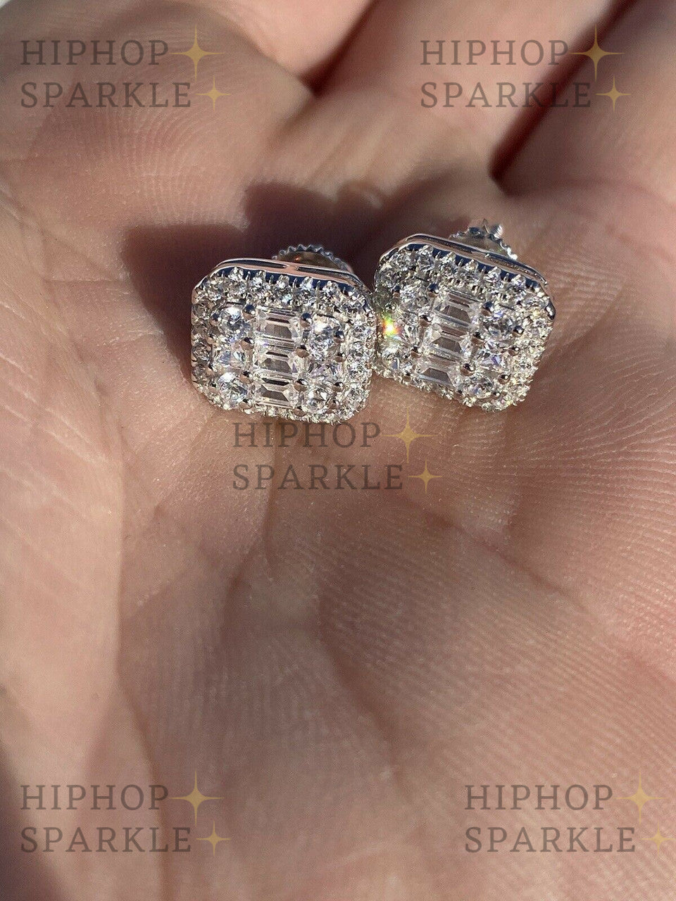 Moissanite Baguette Rectangle Iced Out Earrings - 925 Silver