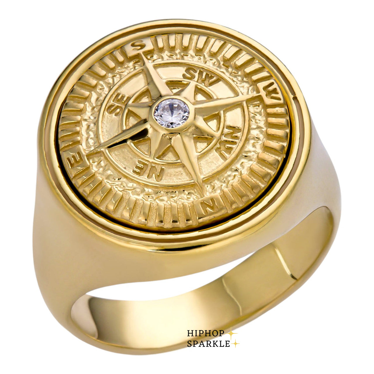 Elegant Explorer Compass Ring – 14k Gold Vermeil & 925 Silver