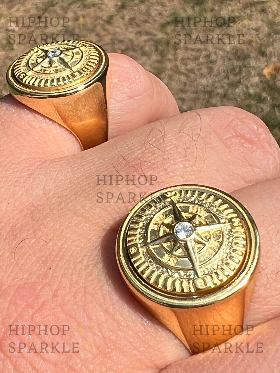 Elegant Explorer Compass Ring – 14k Gold Vermeil & 925 Silver