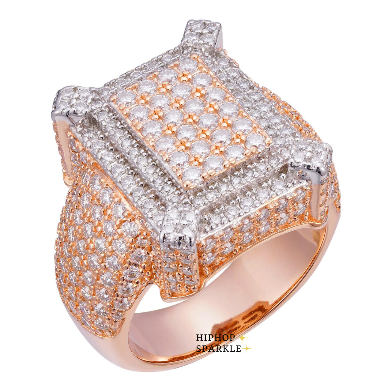 Elegant Moissanite Lit Legend Iced Out Ring – 14k Rose Gold Vermeil & 925 Silver