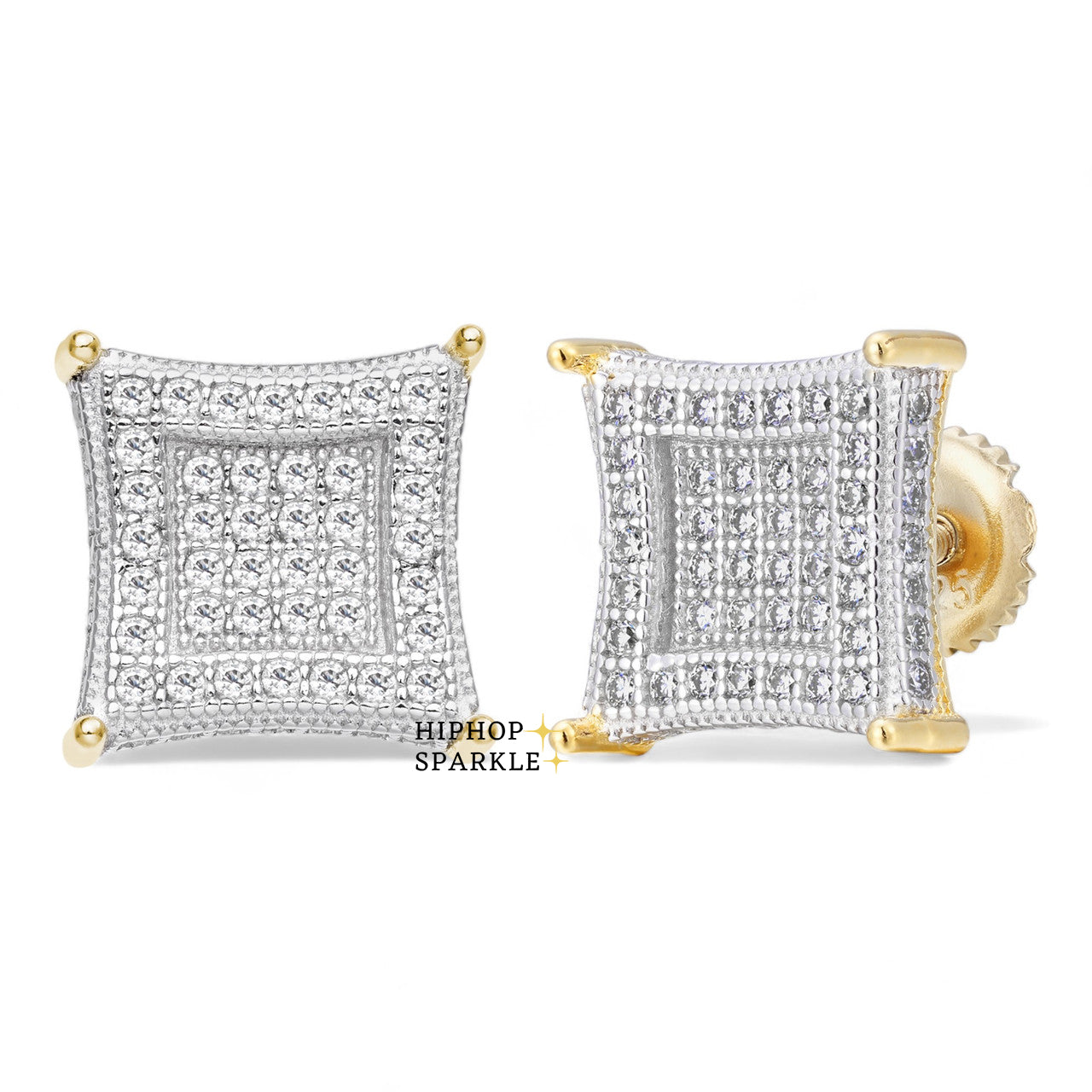 Moissanite 3D Kite Classic Iced Out Earrings - 14k Gold Vermeil & 925 Silve